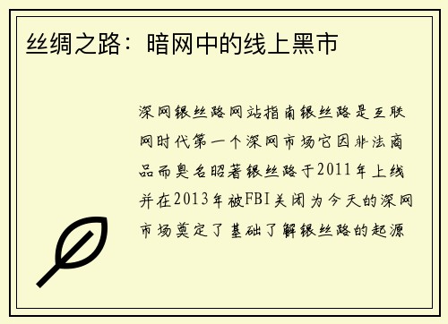丝绸之路：暗网中的线上黑市